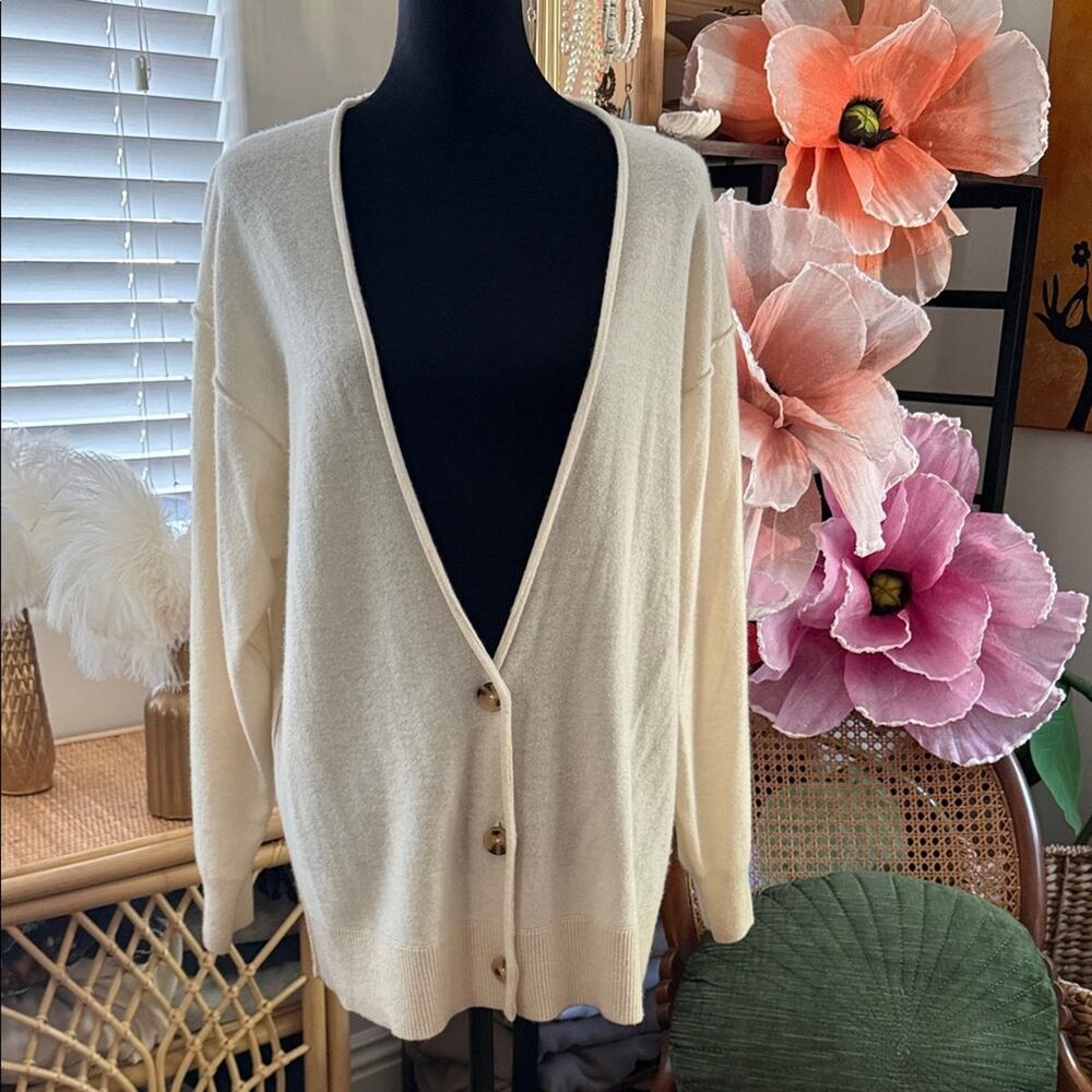 Free People Cream Cashmere School Boy Preppy Academia Button Up Cardigan